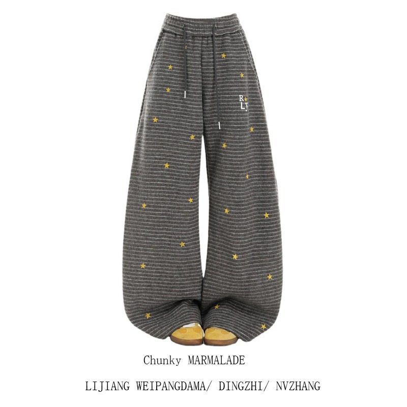 大码美式星星印花条纹休闲裤女2026新款宽松显瘦阔腿卫裤弯刀裤子,女装/女士精品,大码裤装,淘宝优惠券,粉丝福利购,淘宝优惠卷