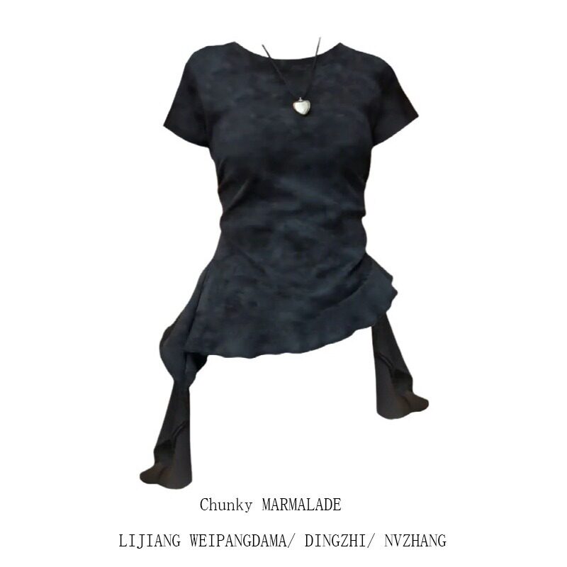 大码胖MM甜酷辣妹风扎染飘带短袖t恤女夏季设计感不规则别致上衣,女装/女士精品,大码内搭,淘宝优惠券,粉丝福利购,淘宝优惠卷