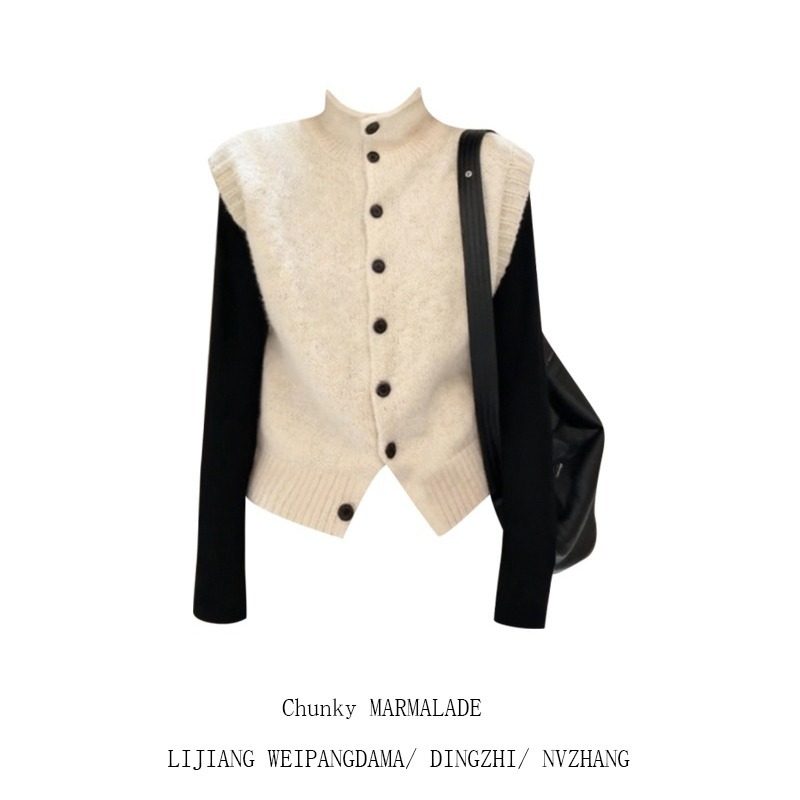 大码韩系高领单排扣无袖针织马甲女秋冬内搭修身长袖T恤两件套装,女装/女士精品,大码套装,淘宝优惠券,粉丝福利购,淘宝优惠卷