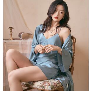 绸睡衣带胸垫境春秋女吊带睡裙睡袍夏季 服丝式 性跨感家居二件UDN