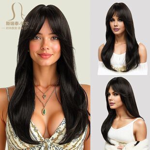 混血自然色黑人2025热销假发中分寸跨境新款26假发微卷蓬松套欧美