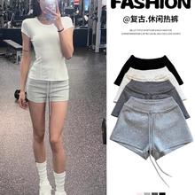 运动休闲短裤女2025夏季新款抽绳高腰美式卫裤包臀瑜伽居家热裤