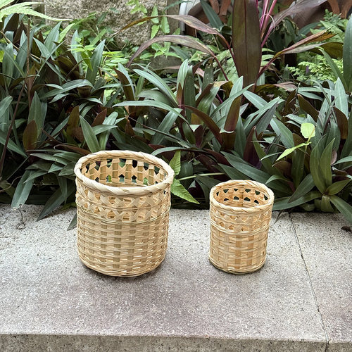 复古竹编花篮笔筒收纳