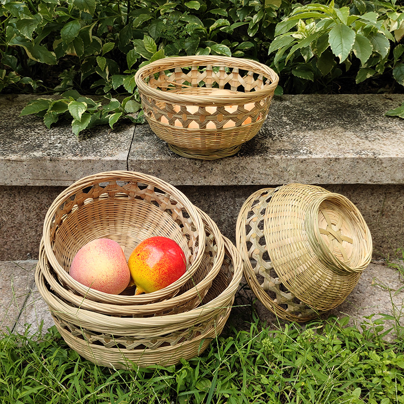 手工簸箕圆形水果篮收纳筐