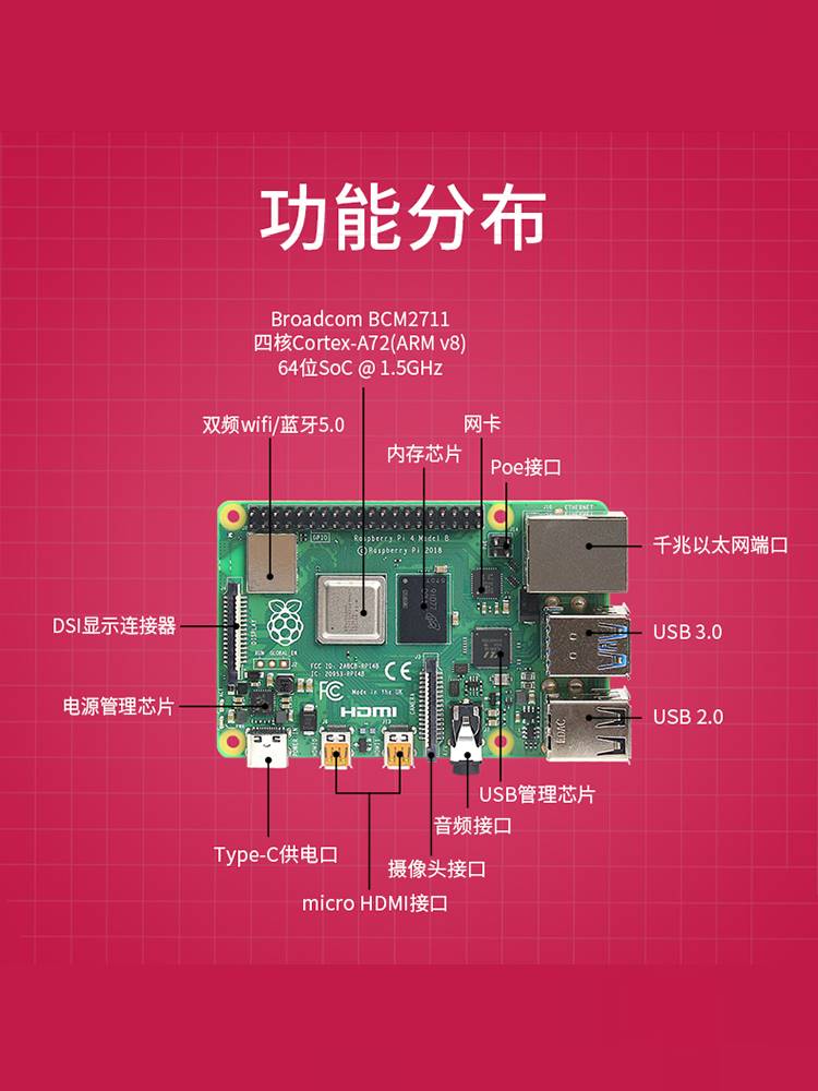 树莓派4bRaspberryPi4开发板小电脑4g8g套件Python学习4 电子元器件市场 树莓派 原图主图