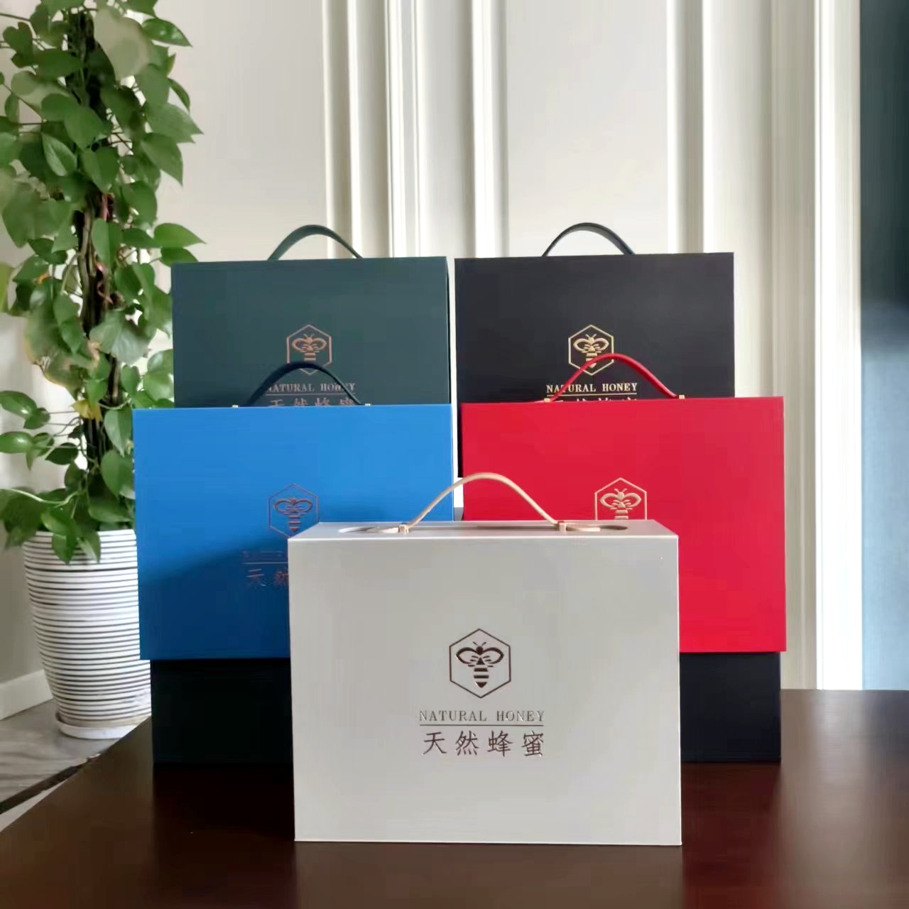 蜂蜜2斤_4斤礼盒节日蜂蜜包装盒定制含玻璃瓶空盒印logo手提袋