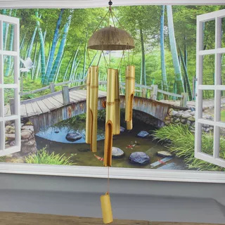 特色竹风铃挂饰椰壳盖 竹铃铛 圣诞节礼品 竹筒风铃跨境货源