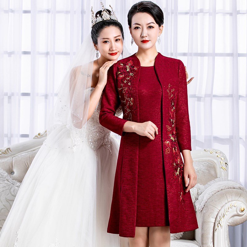 高贵喜庆婚礼妈妈礼服结婚秋冬季高端母亲喜婆婆婚宴装套装两件套