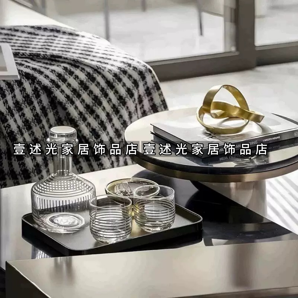 现代轻奢室内设计摆设样板间客厅茶几桌面酒具搭配环绕摆件高级感