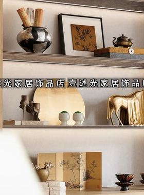 新中式复古博古架摆件书房书柜装饰品仿古书卷装饰画家居装饰摆设