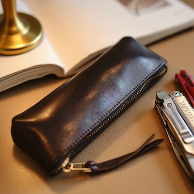 皮质复古质感简约大容量笔袋