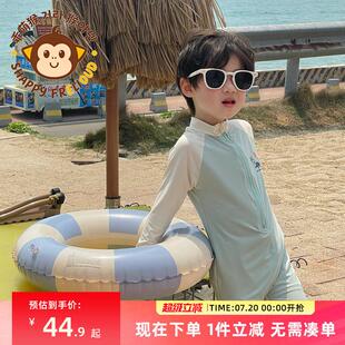 防晒 游泳衣小童可爱恐龙连身长袖 韩国G MENGHOU男童泳衣儿童夏季