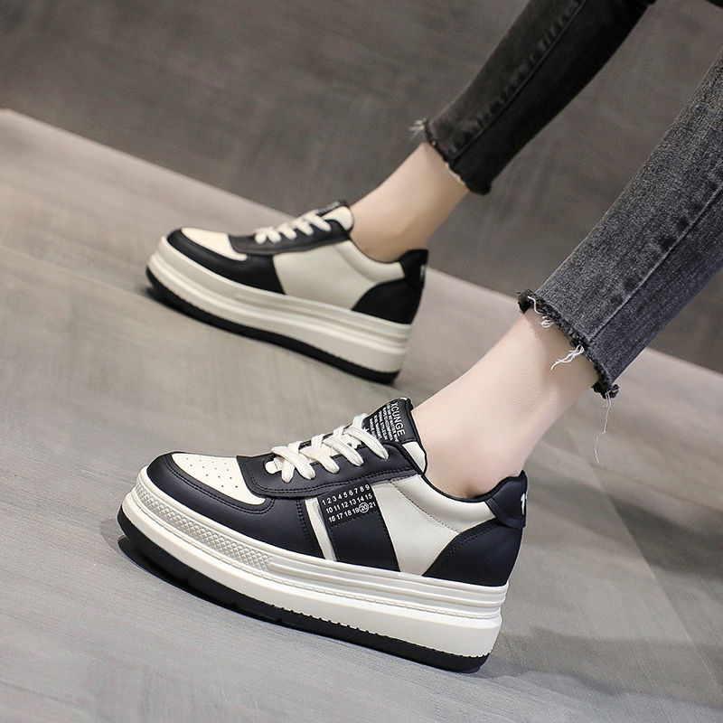 内增高女鞋2025年春季新款百搭单鞋子真皮厚底休闲板鞋爆款小白鞋
