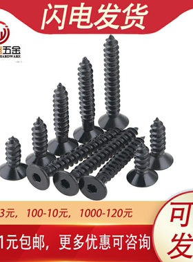 M3M4M5M6*x8x10x20x25x30mm加硬黑色沉头平头内六角自攻螺丝螺钉