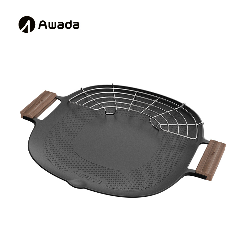Awada户外便携铝合金不粘烤露营盘煎盘韩式烤肉多功能电火两用