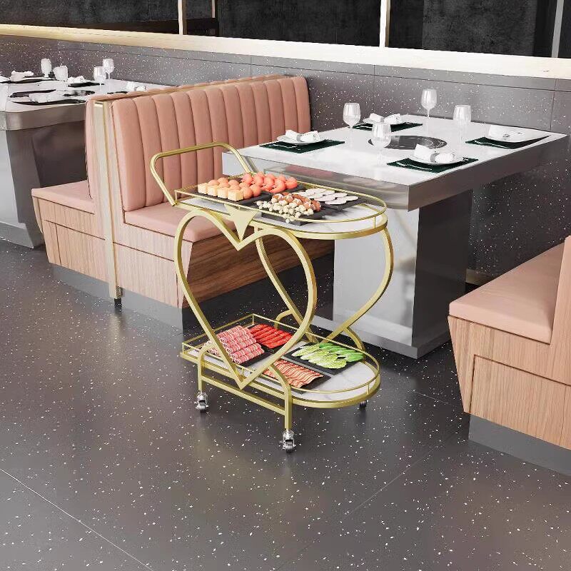 北欧移动小推车高档收纳车酒店酒水车金色多层铁艺餐车餐厅传菜车