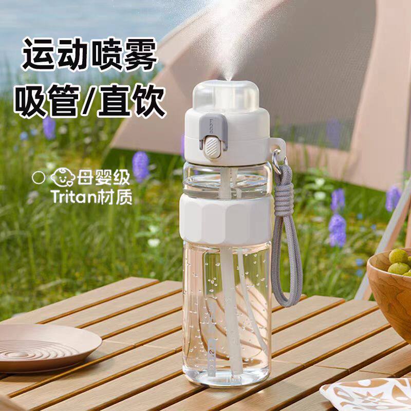新款运动喷雾水杯夏日季学生上学保湿塑料吸管杯子儿童水壶大容量