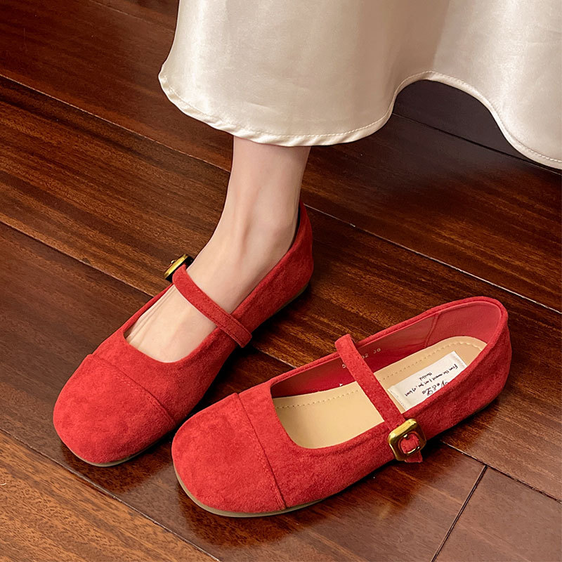 浅口平底单鞋女2025夏季新款仙女风配裙子一字带圆头复古玛丽珍鞋