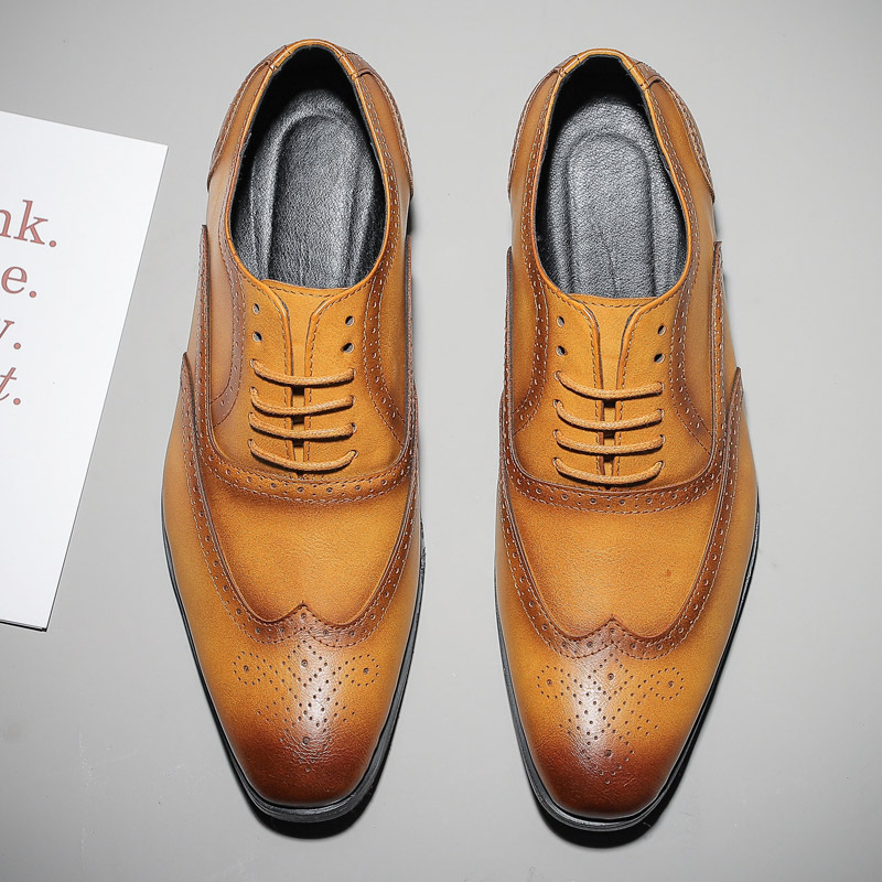 英伦风擦色厚底商务正装皮鞋男影楼拍照增高鞋新郎结婚鞋发型师鞋