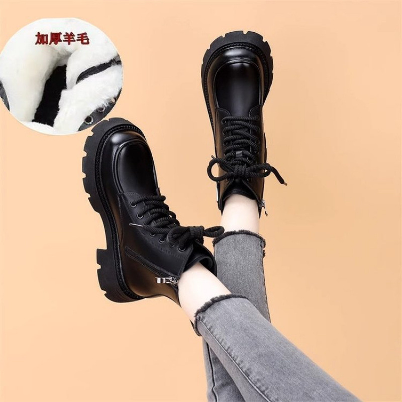 马丁女2秋百搭机车厚底短加暖靴英伦底靴靴024冬新款靴绒保棉