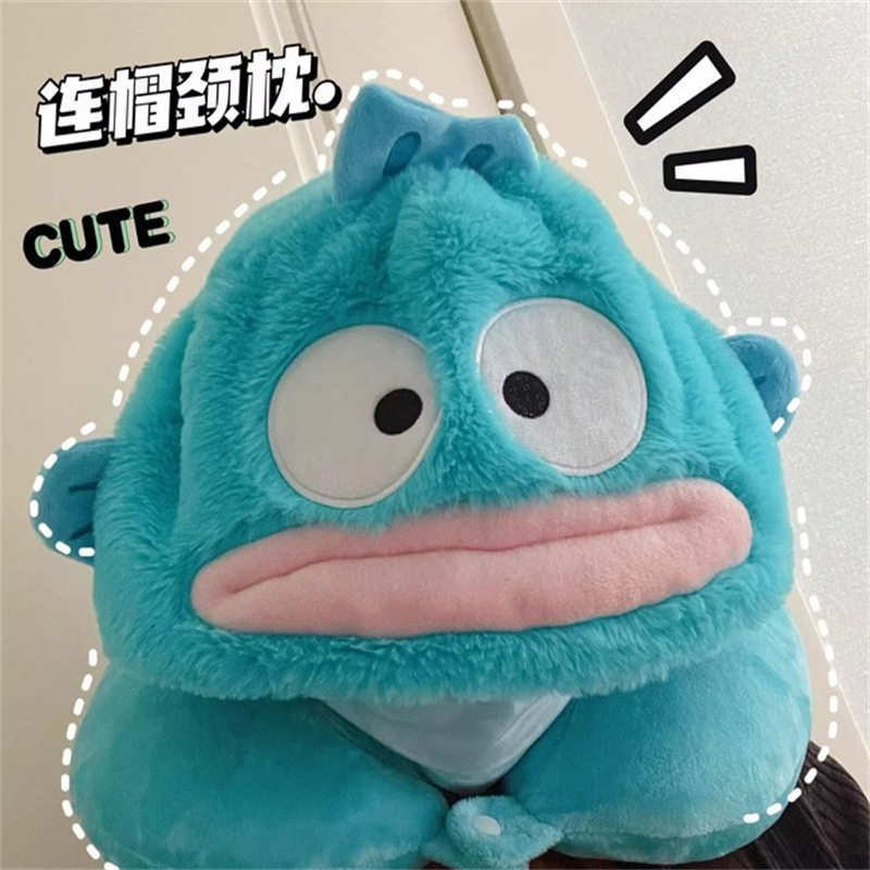 睡觉可爱史迪奇卡通u型枕连帽枕护午睡护颈枕头旅行飞机帽子午休