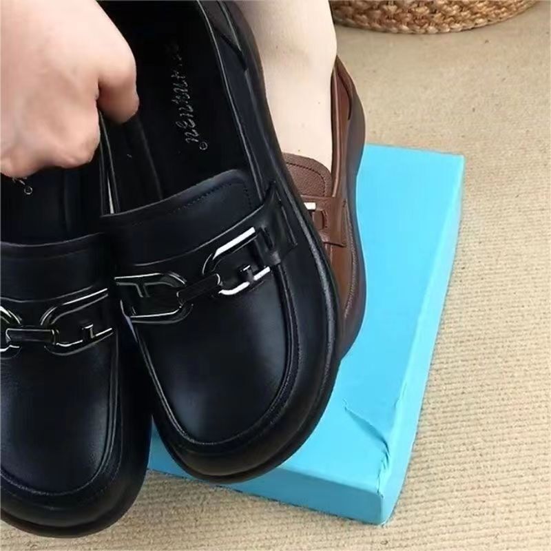 2025年春秋新款英伦风皮鞋女松糕厚底单鞋真皮舒适平底工作妈妈鞋