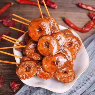 现货龙祥爆辣素肠辣条素羊肉串网红烤面筋圈老式大辣串麻辣豆干小