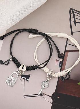 新货闺蜜手链女韩版简约手环学生二人姐妹编织情侣手链男三人手镯