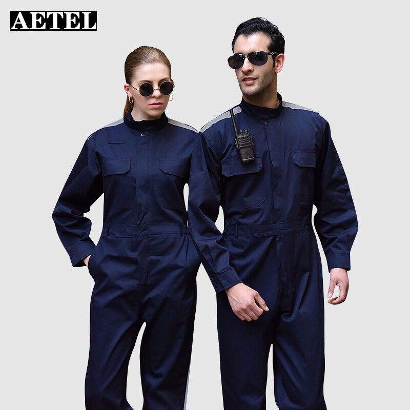 AETEL连体工作服套装男女春秋纯棉反光条劳保服汽修机修服长袖工