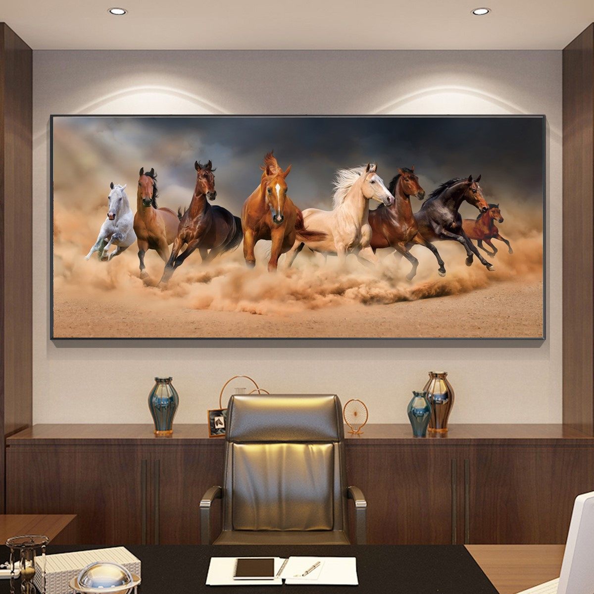 八骏全图客厅挂画马到成功沙发背景墙壁画骏马图大气办公室装饰画,家居饰品,国画,淘宝优惠券,粉丝福利购,淘宝优惠卷