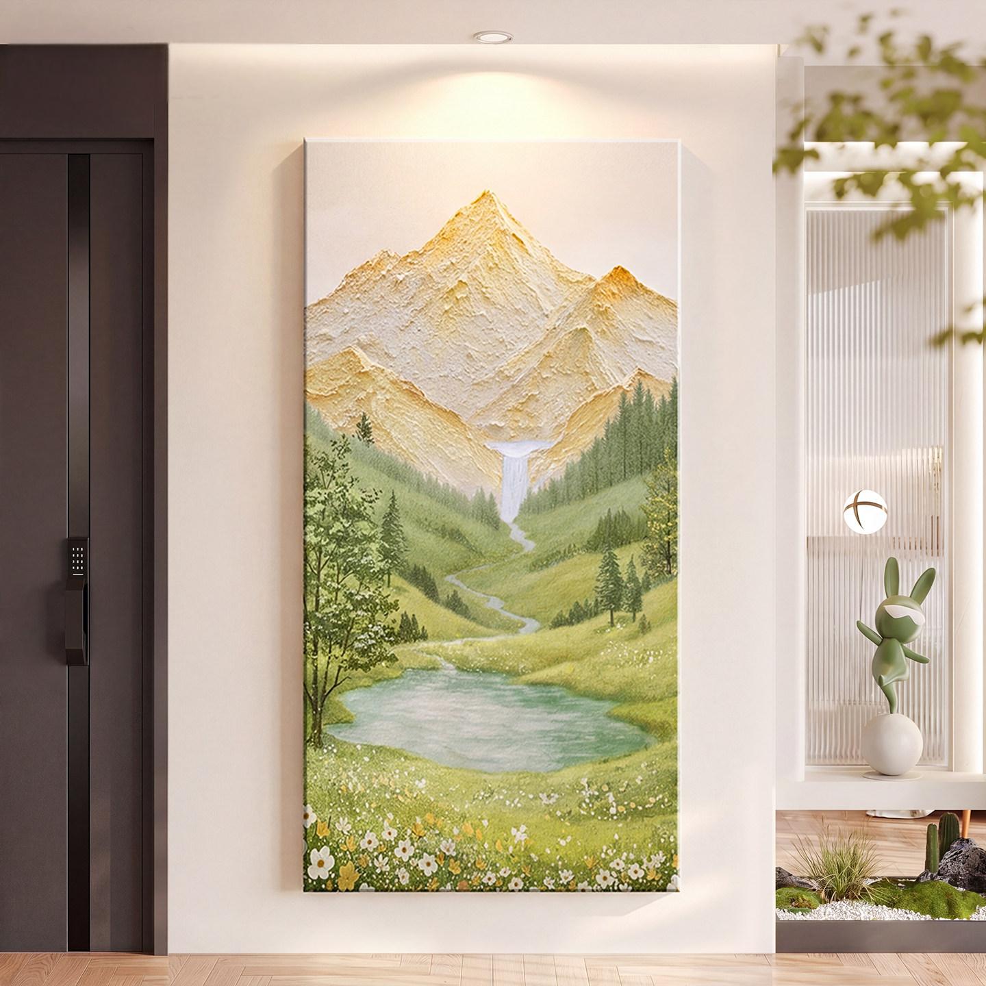流水生财玄关立体肌理感山水挂画