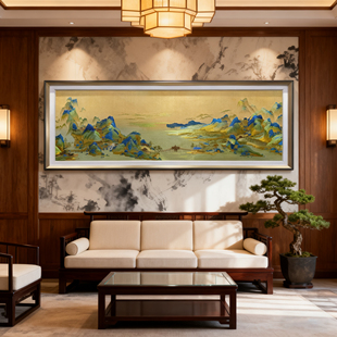 新中式客厅装饰画刺绣画办公室背景墙挂画千里江山图织锦会客厅画