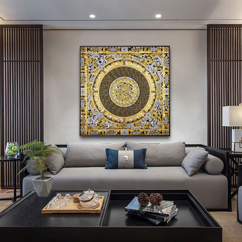 唐卡装饰画六字真言心经入门玄关壁画坛城中堂方形新中式客厅挂画,家居饰品,现代装饰画,淘宝优惠券,粉丝福利购,淘宝优惠卷