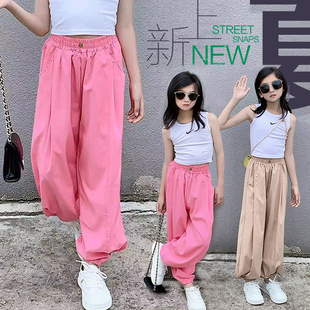 中大童裤子夏季薄款长裤冰丝速干运动裤女童防蚊裤束脚工装裤洋气