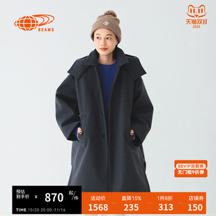 宽松外套190052XL 纯色连帽大衣2024秋冬季 BEAMSBOY女装 中长款