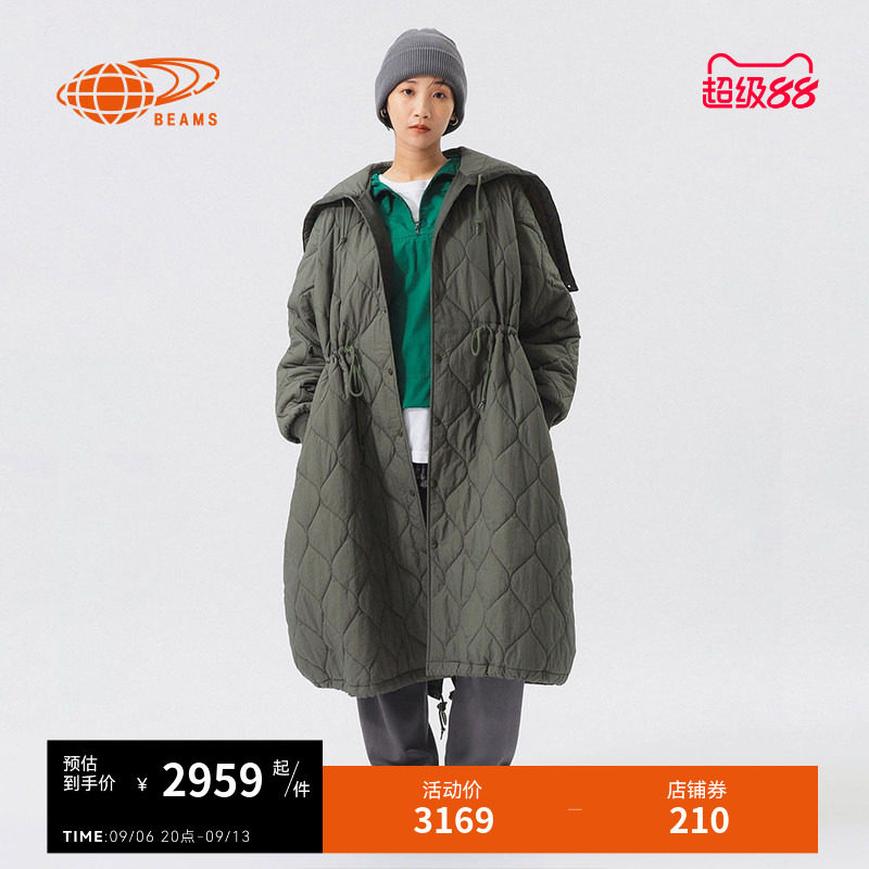 BEAMSBOY中长款连帽棉服大衣