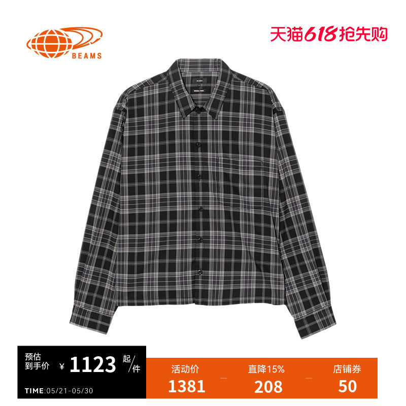 BEAMS男装格纹长袖衬衫2026春季新款复古日系翻领格子上衣110316X