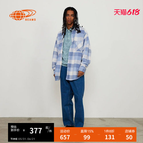 BEAMS长袖格纹衬衫复古日系