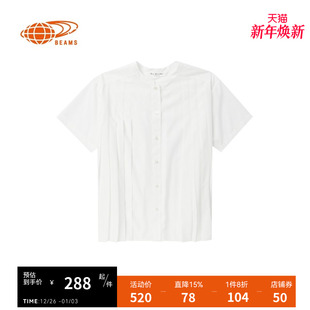 BEAMS女装 新款 无领短袖 2024夏季 简洁气质褶裥上衣010787X 衬衫 RAY