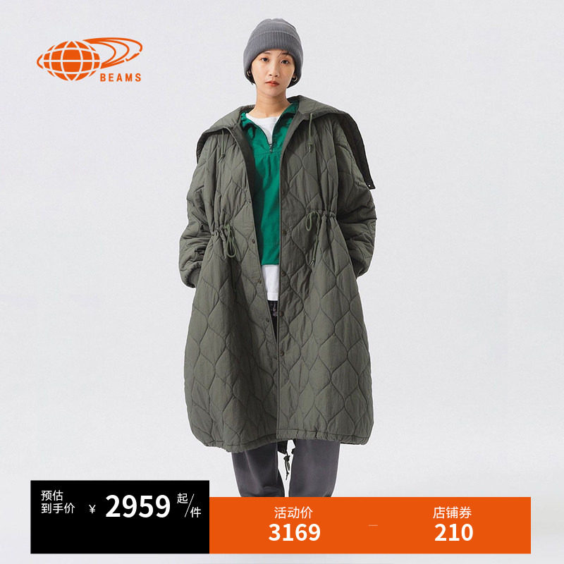BEAMSBOY中长款连帽棉服大衣