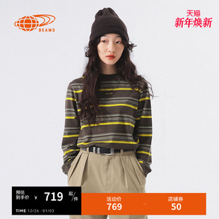 新款 BEAMS 条纹T恤2025冬季 长袖 复古休闲合身上衣140511XP BOY女装