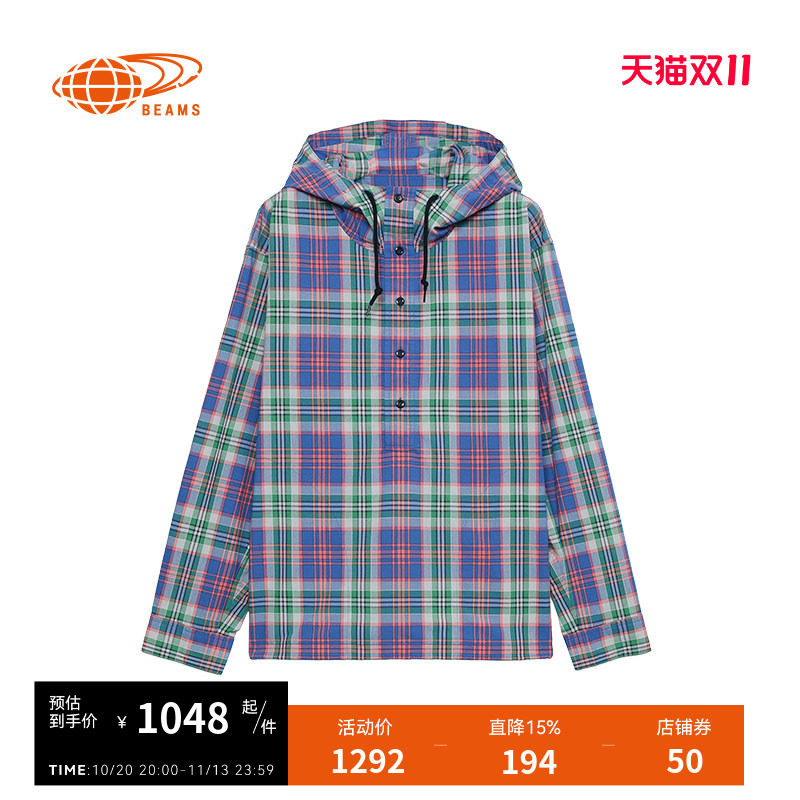 BEAMS格纹连帽衬衫活力潮男