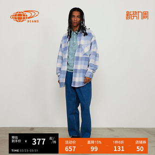 BEAMS男装长袖格纹衬衫2025春季新款复古日系格子上衣110275XO