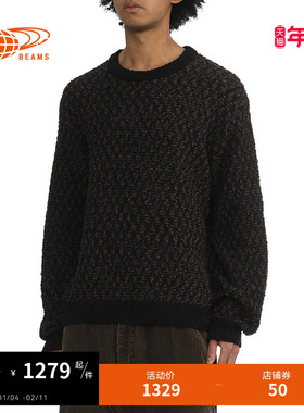 BEAMS男装菱格纹圆领针织衫2025冬季新款复古质感杂色毛衣150093X