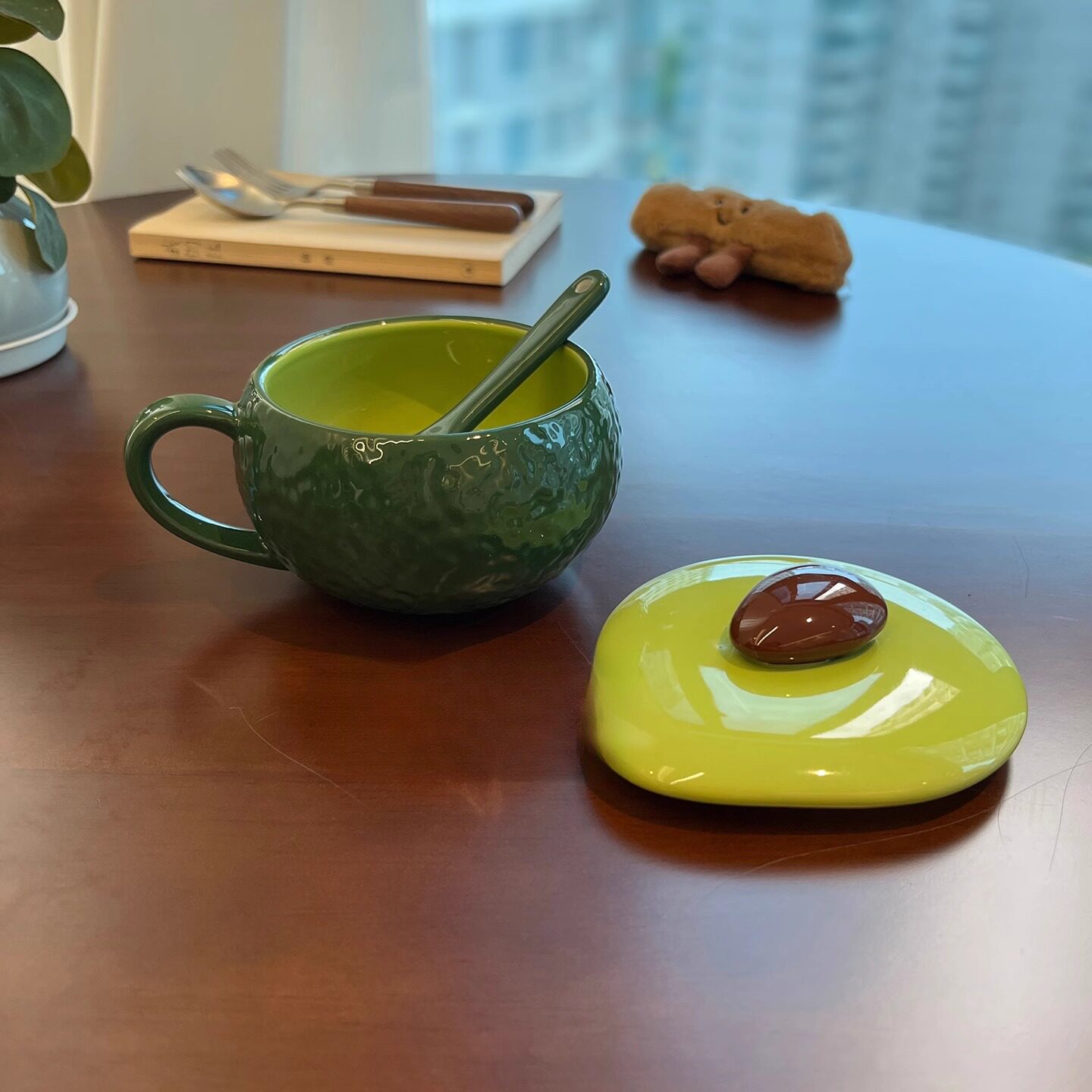 牛油果绿早餐燕麦杯子女可爱