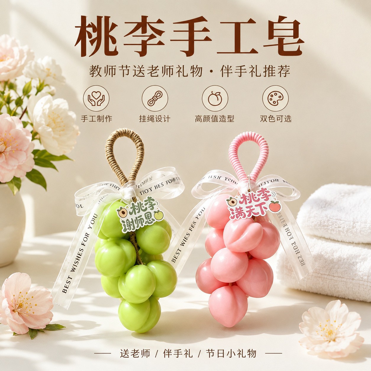 教师节桃李串精油皂香薰挂饰实用
