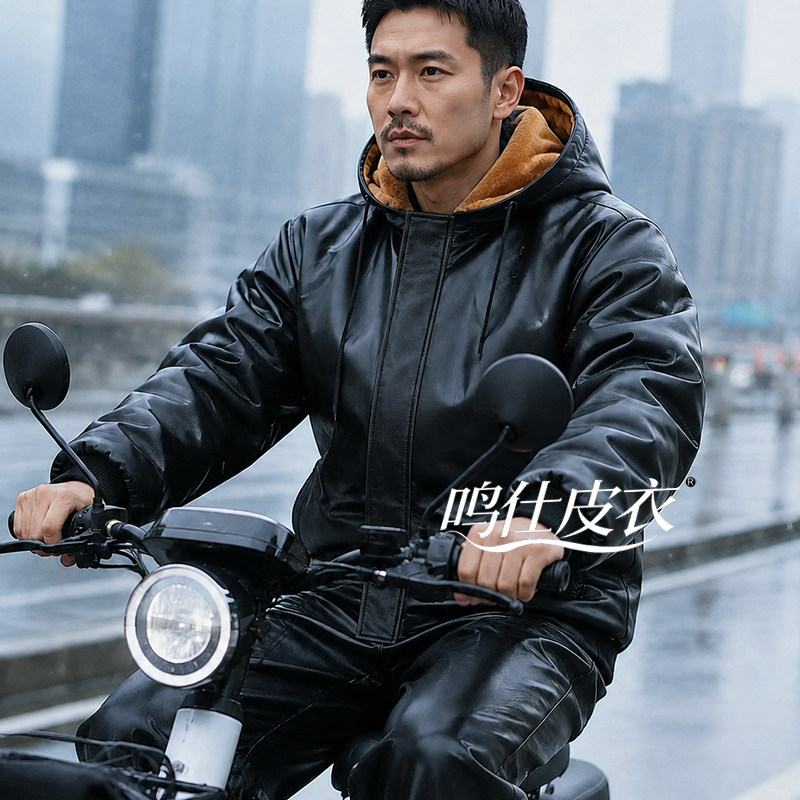 冬季皮衣工作服套装男户外皮衣皮裤皮套装男加绒加厚防风保暖防水