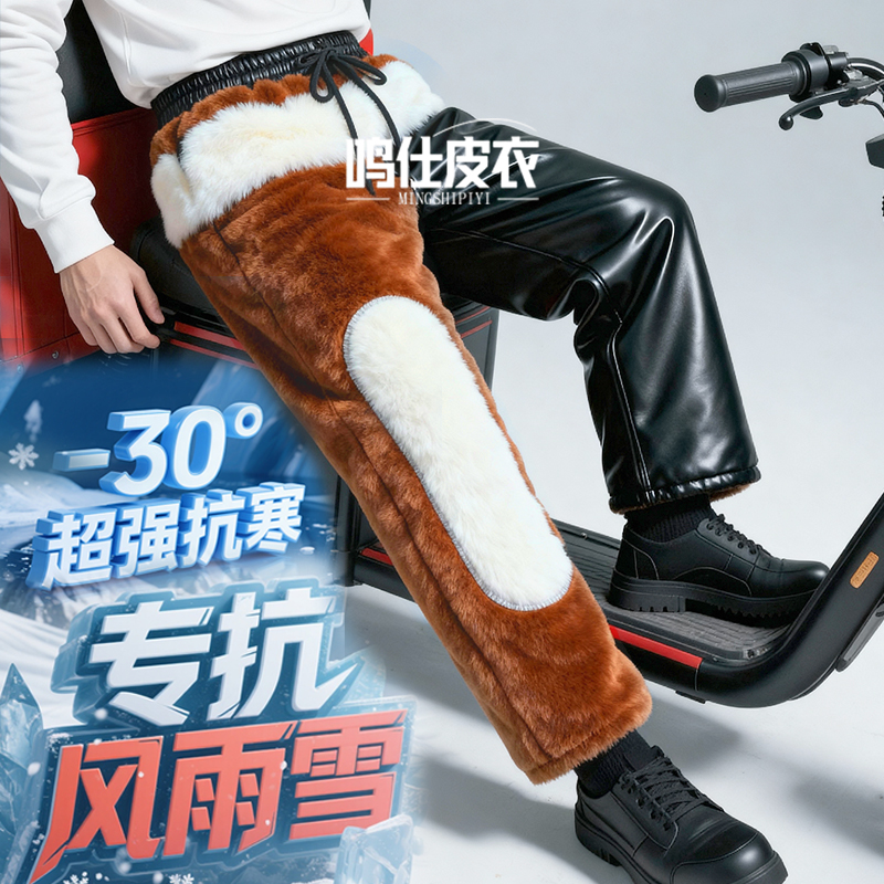冬季加绒加厚防水防风皮裤