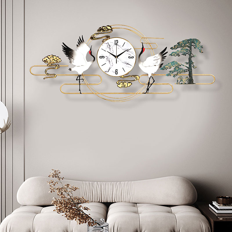 新中式立体带钟罩挂钟客厅背景墙书房静音走时铁艺装饰艺术挂墙钟