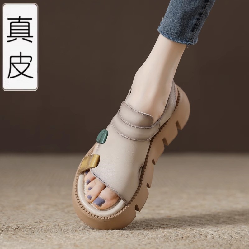 西班牙小众复古头层牛皮罗马凉鞋女款2025夏季真皮镂空运动休闲鞋